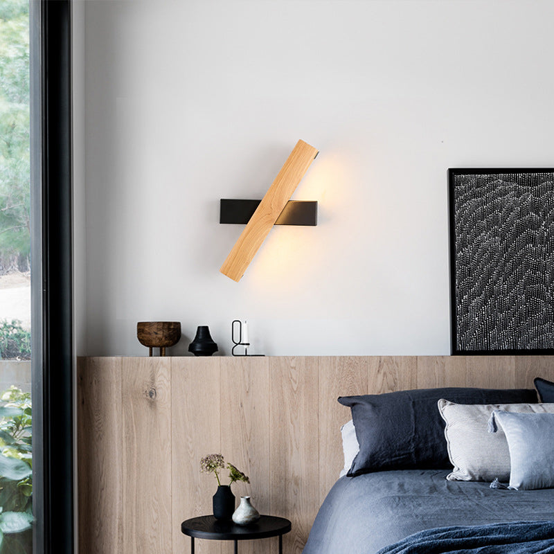LinearLight - Lampada da parete LED moderna in legno rotante per camera da letto