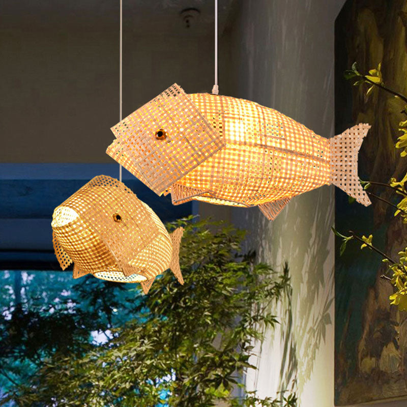 BambooFish - Lampada a sospensione in stile asiatico in legno