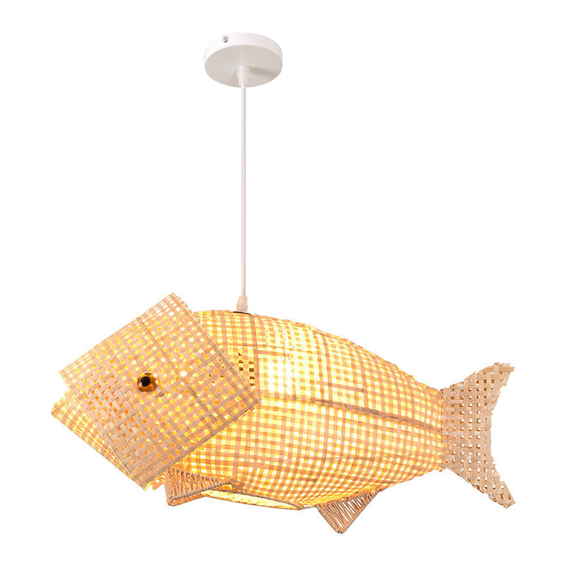 BambooFish - Lampada a sospensione in stile asiatico in legno