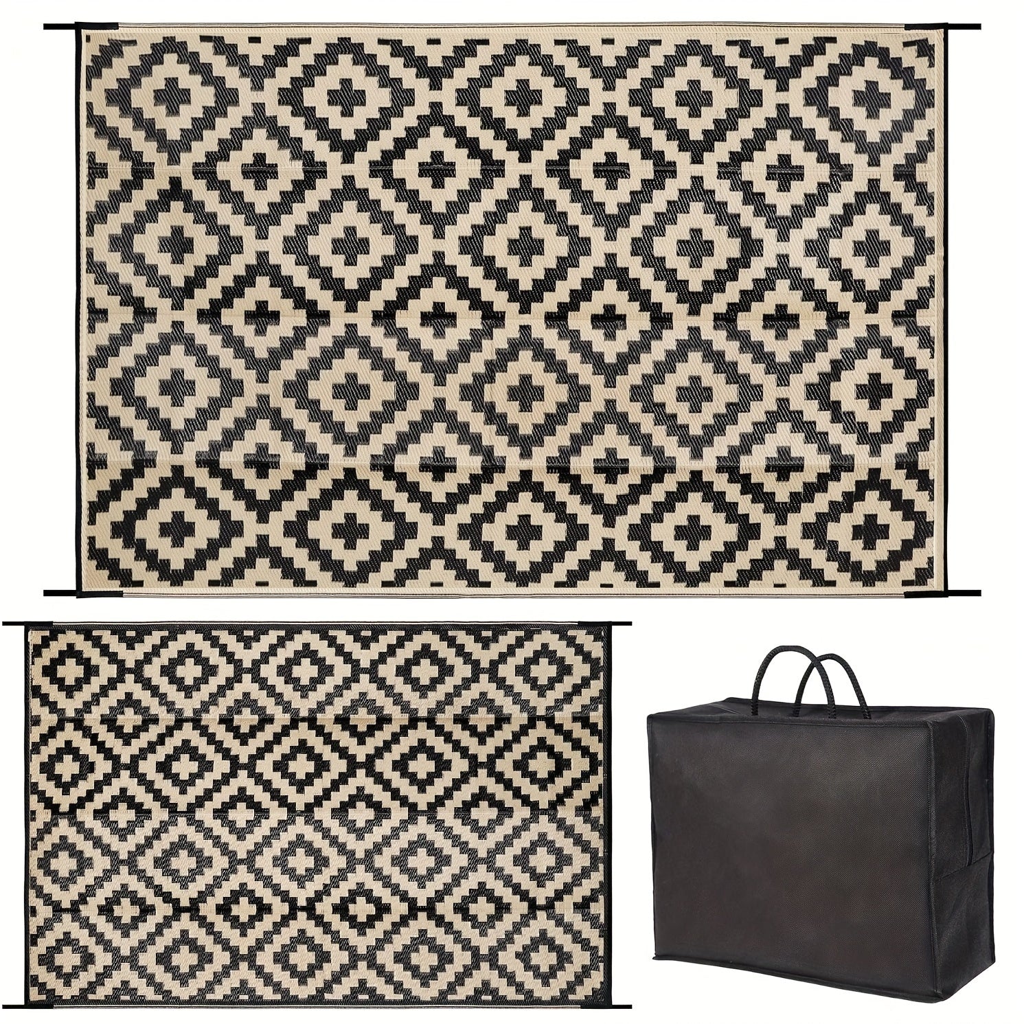 Tappeto Esterno Stile Bohemien Pieghevole – Tappeto da Patio Impermeabile e Reversibile per Balcone, Terrazza, Campeggio e Camper