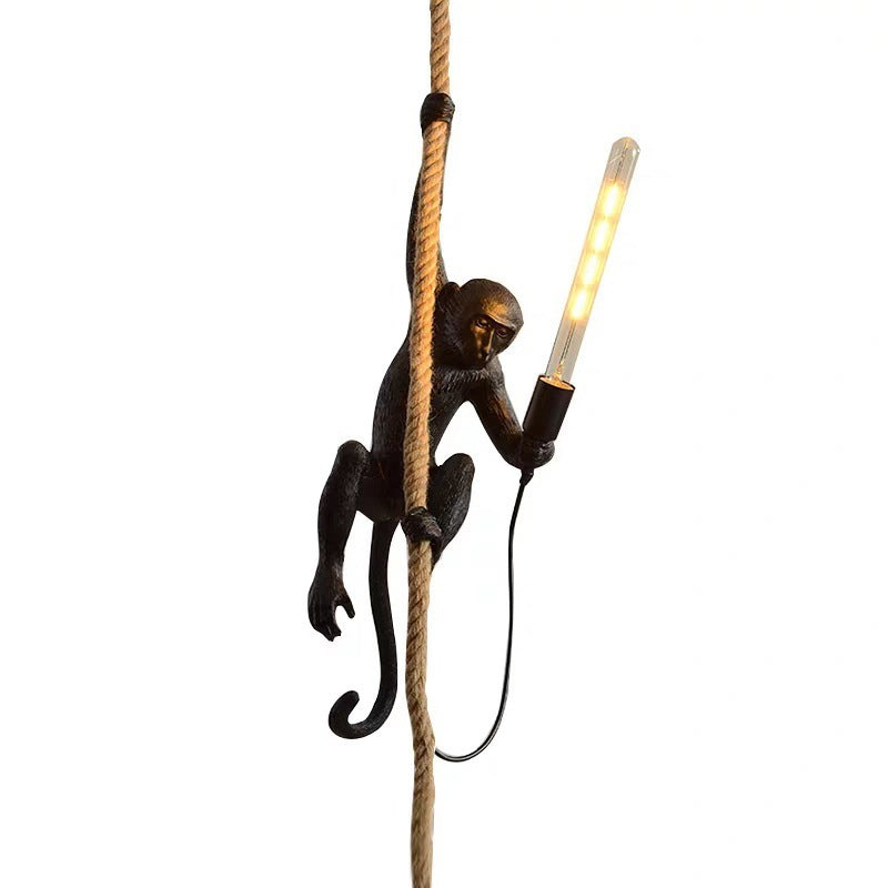 Lâmpada de Teto Macaco Brincalhão - Pendente Simples com Corda de Cânhamo