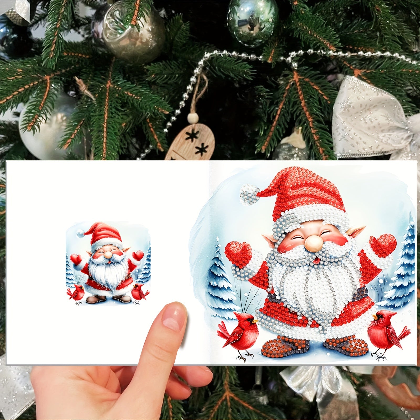 Set de 12 Tarjetas Navideñas DIY de Pintura con Diamantes - Tarjetas de Felicitación con Tema de Papá Noel para Amigos y Familia