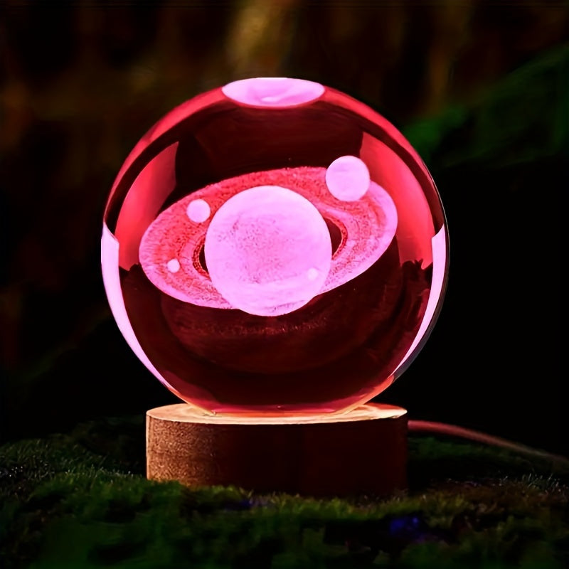 LumiSphere - 3D Crystal Ball LED Night Lamp with Wooden Base