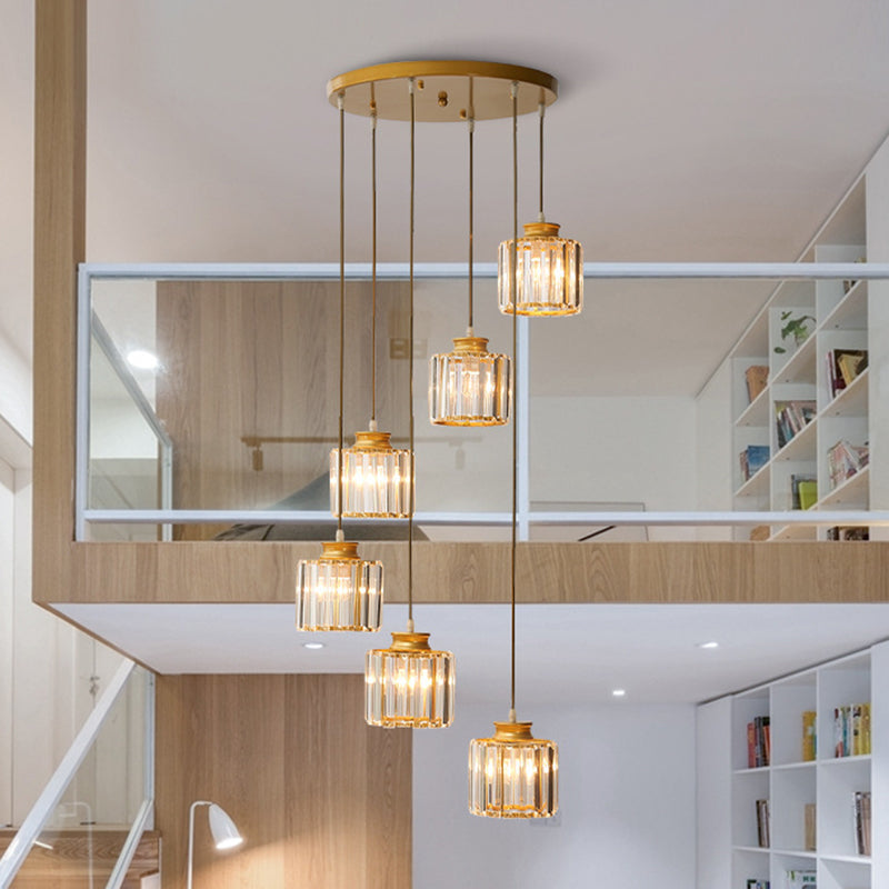 Lampada a sospensione in alluminio a tamburo Isola Moderna Semplice 3/5 luci Nero/Oro Lampada da soffitto in luce calda/bianca