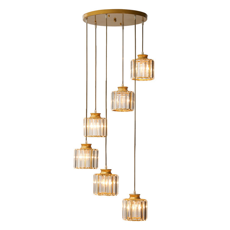 Lampada a sospensione in alluminio a tamburo Isola Moderna Semplice 3/5 luci Nero/Oro Lampada da soffitto in luce calda/bianca