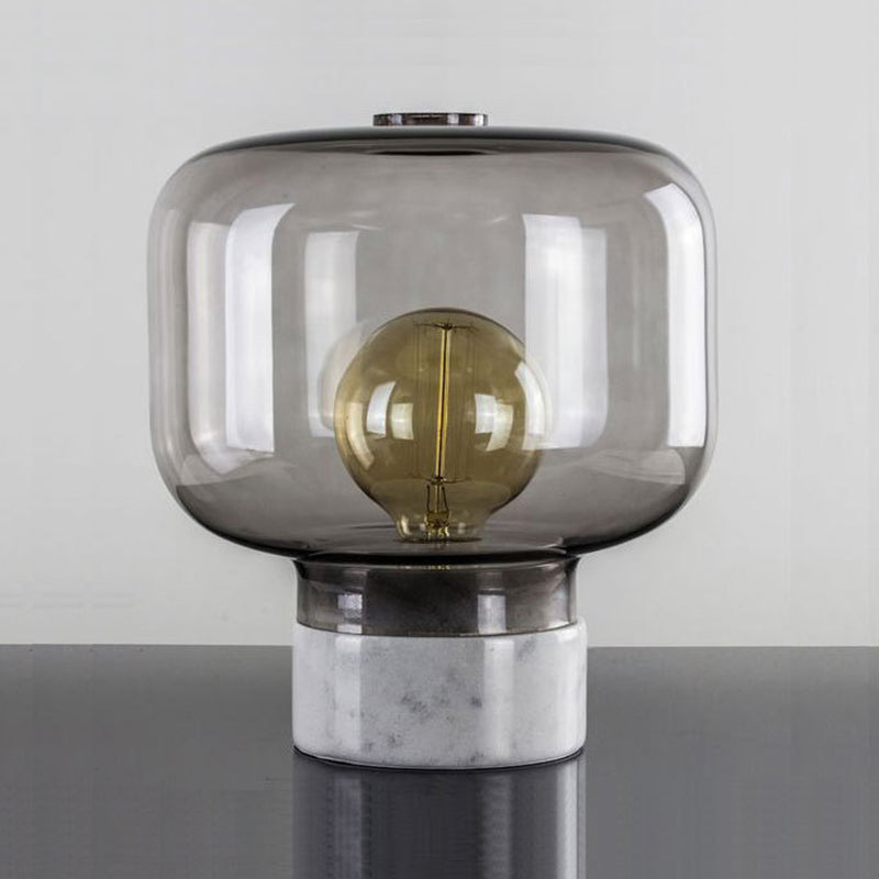 Lampada da Tavolo a Tamburo in Vetro Fumè - Stile Scandinavo con Base in Marmo