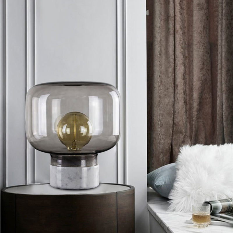 Lampada da Tavolo a Tamburo in Vetro Fumè - Stile Scandinavo con Base in Marmo