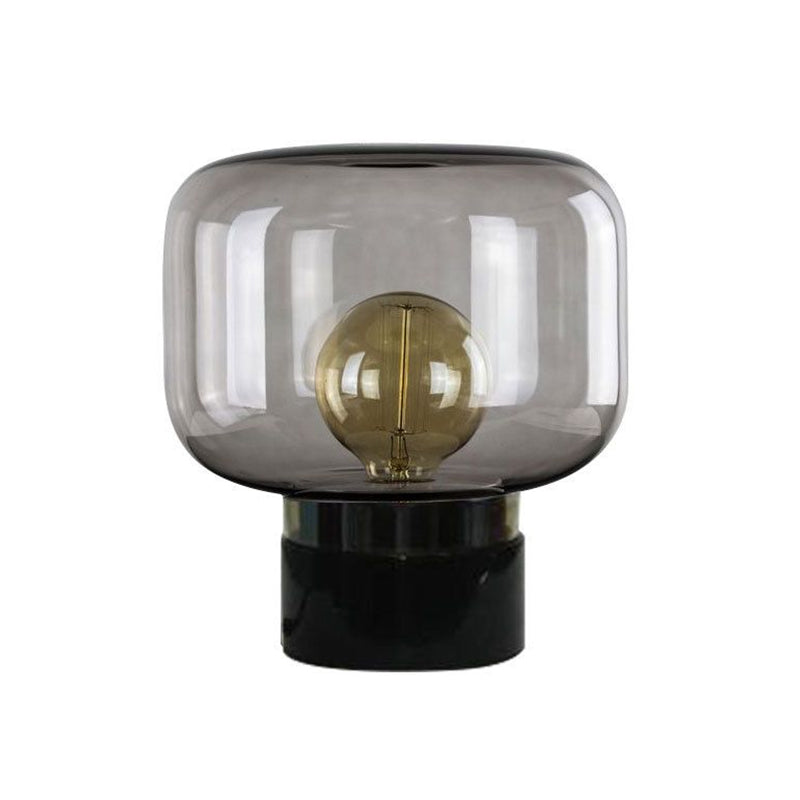 Lampada da Tavolo a Tamburo in Vetro Fumè - Stile Scandinavo con Base in Marmo