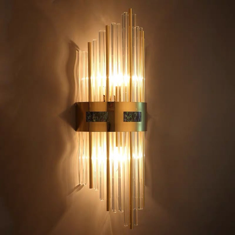 Candeeiro de Parede LED Crystal Kristal Dourado, Sala de Estar/Quarto, Metal/Acrílico