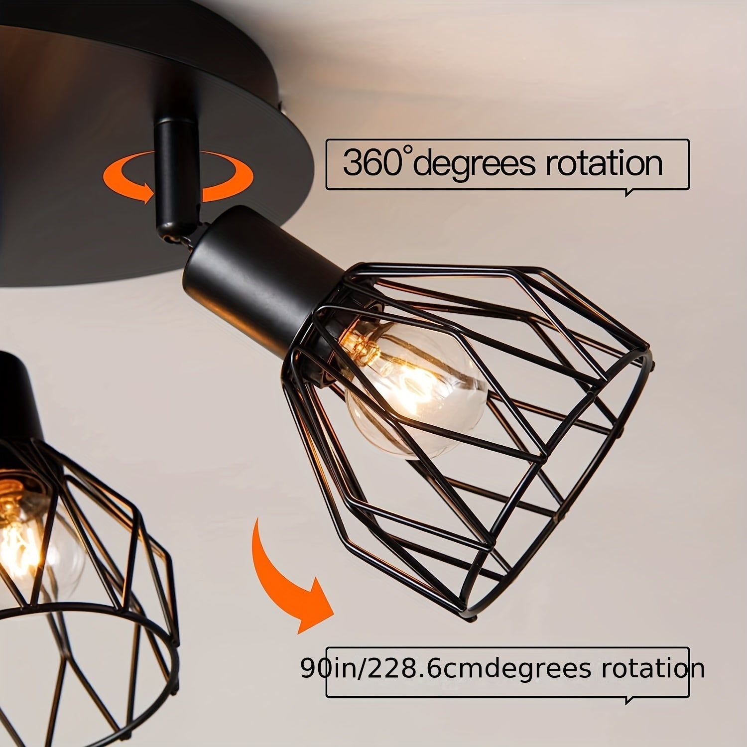RusticGlow - Farmhouse Style Black Ceiling Lamp with Rotating Lampshades
