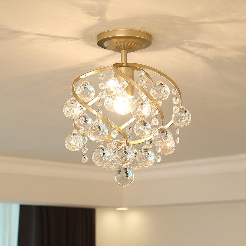 Lampada da soffitto a spirale a sfera di cristallo semi-incassata postmoderna a 1 luce in ottone