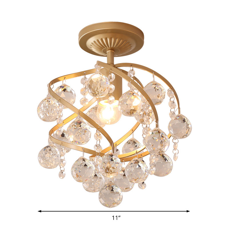 Lampada da soffitto a spirale a sfera di cristallo semi-incassata postmoderna a 1 luce in ottone