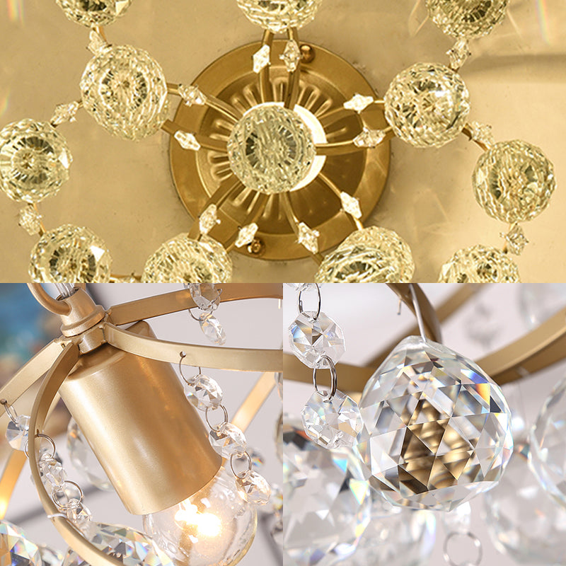 Lampada da soffitto a spirale a sfera di cristallo semi-incassata postmoderna a 1 luce in ottone
