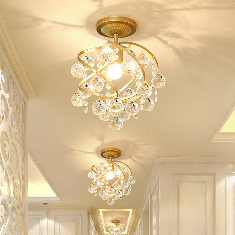 Lampada da soffitto a spirale a sfera di cristallo semi-incassata postmoderna a 1 luce in ottone