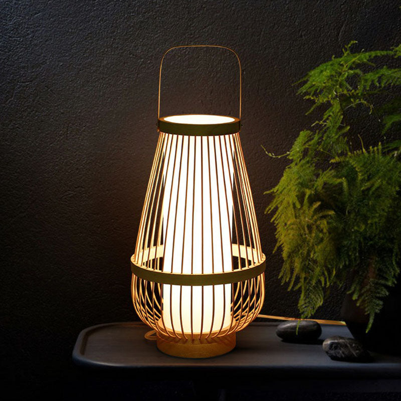 Candeeiro de Mesa em Bambu em Forma de Minhoca - Luz Minimalista para Mesa de Cabeceira em Madeira