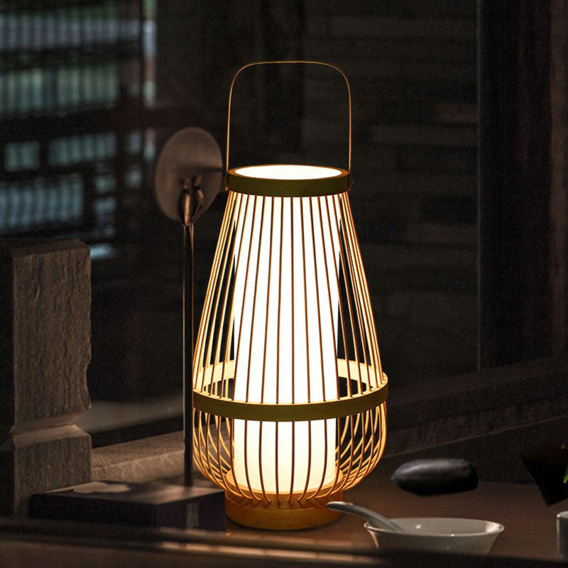 Candeeiro de Mesa em Bambu em Forma de Minhoca - Luz Minimalista para Mesa de Cabeceira em Madeira