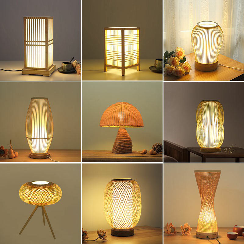 Lampada da Comodino Gearceerde - Illuminazione da Tavolo Contemporanea in Bambù e Legno