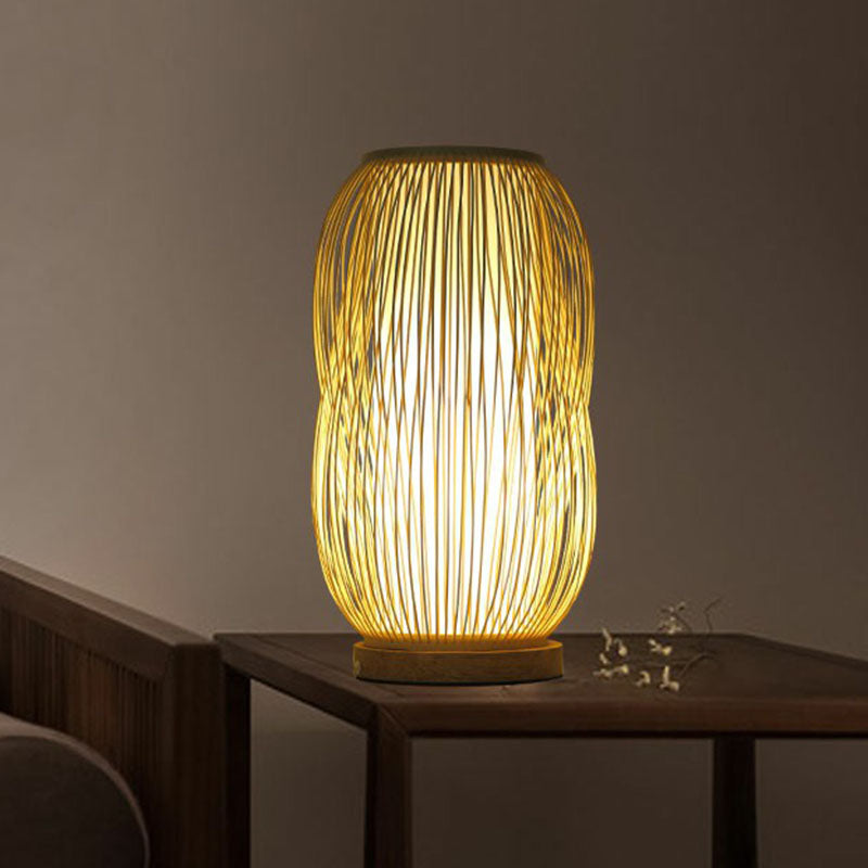 Lampada da Comodino Gearceerde - Illuminazione da Tavolo Contemporanea in Bambù e Legno
