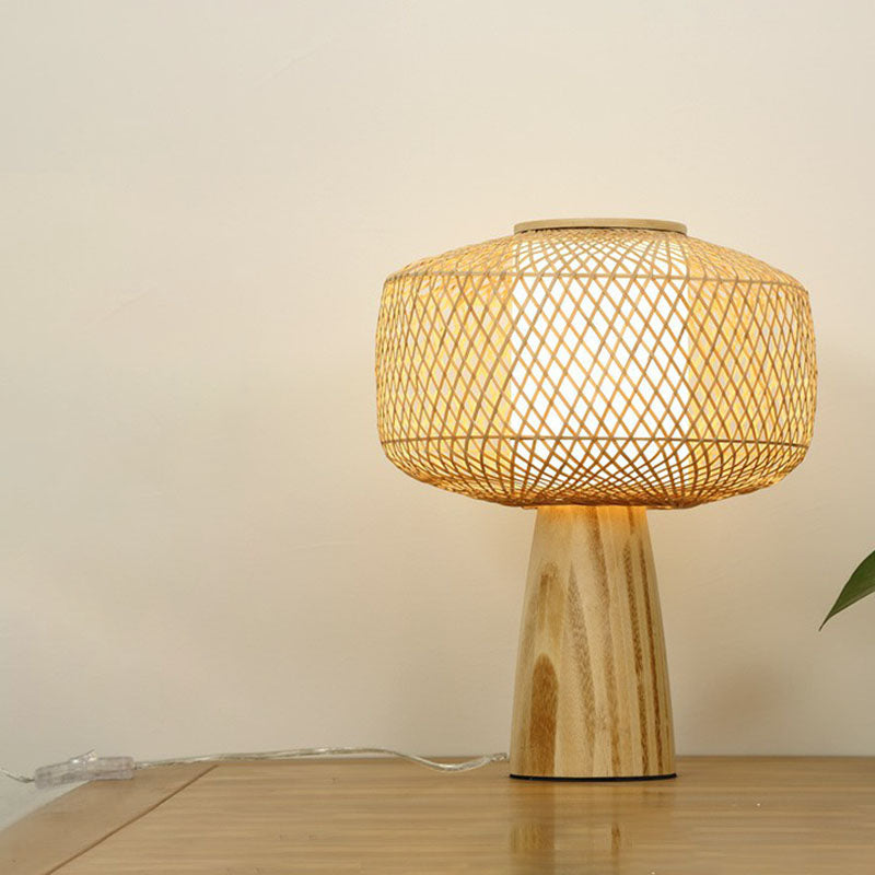 Lampada da Comodino Gearceerde - Illuminazione da Tavolo Contemporanea in Bambù e Legno