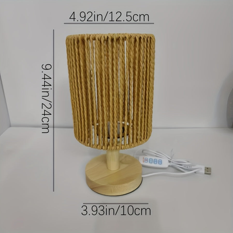 BarrelGlow - Wooden Desk Lamp with Stripe Pattern