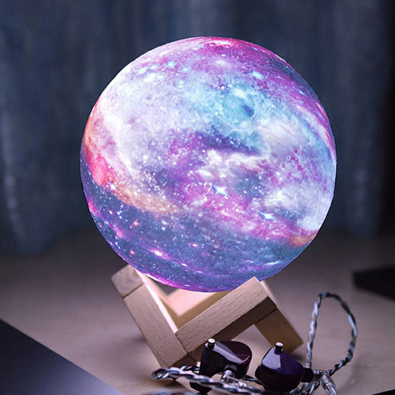 Lámpara nocturna esférica Galaxy púrpura - Lámpara de mesa LED con base de madera para niños