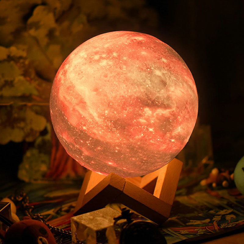 Lámpara nocturna esférica Galaxy púrpura - Lámpara de mesa LED con base de madera para niños