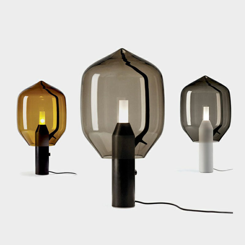 Lampada da Tavolo Bocciolo di Fiore in Vetro - Moderna Luce Notturna Nera per Soggiorno