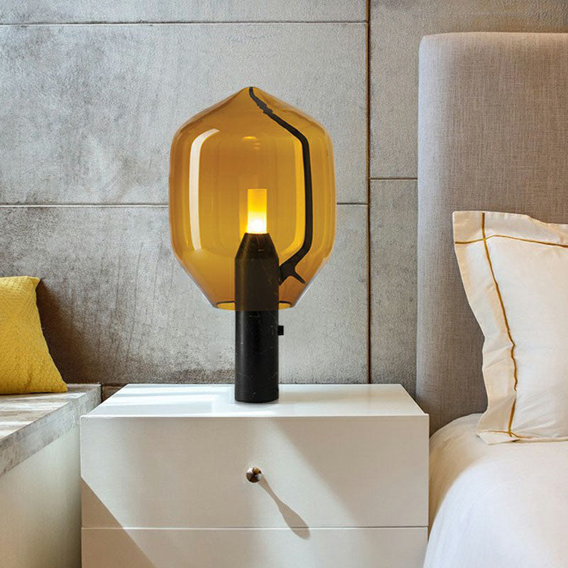 Lampada da Tavolo Bocciolo di Fiore in Vetro - Moderna Luce Notturna Nera per Soggiorno