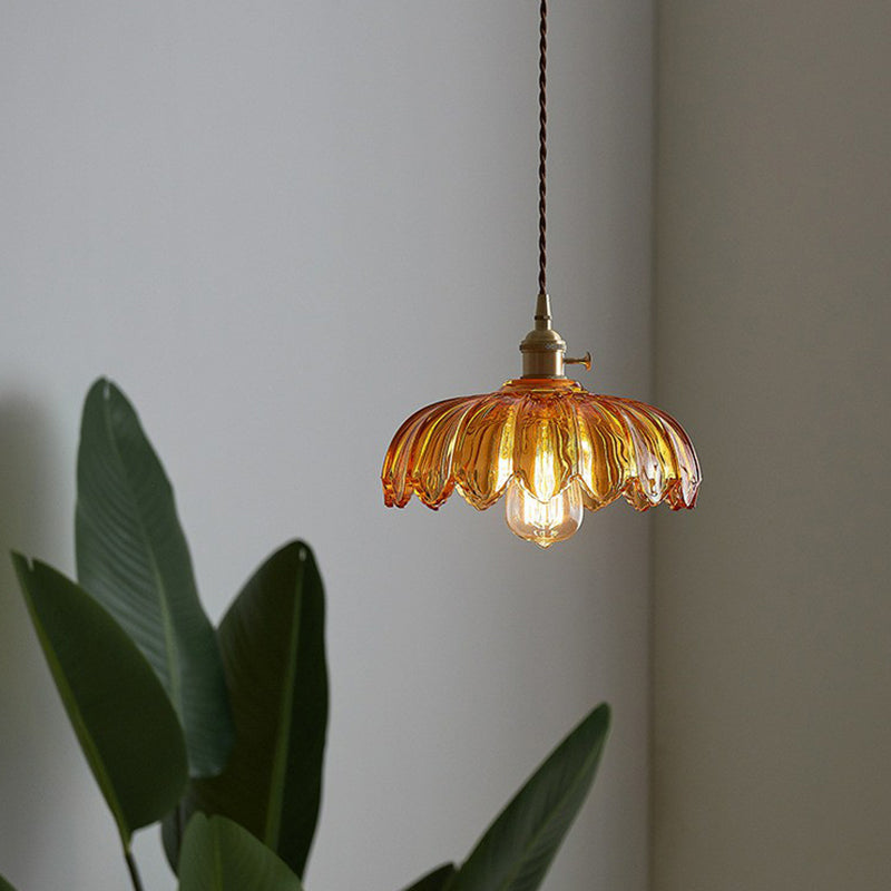 Lampada a soffitto in vetro a forma di fiore, lampada a sospensione industriale