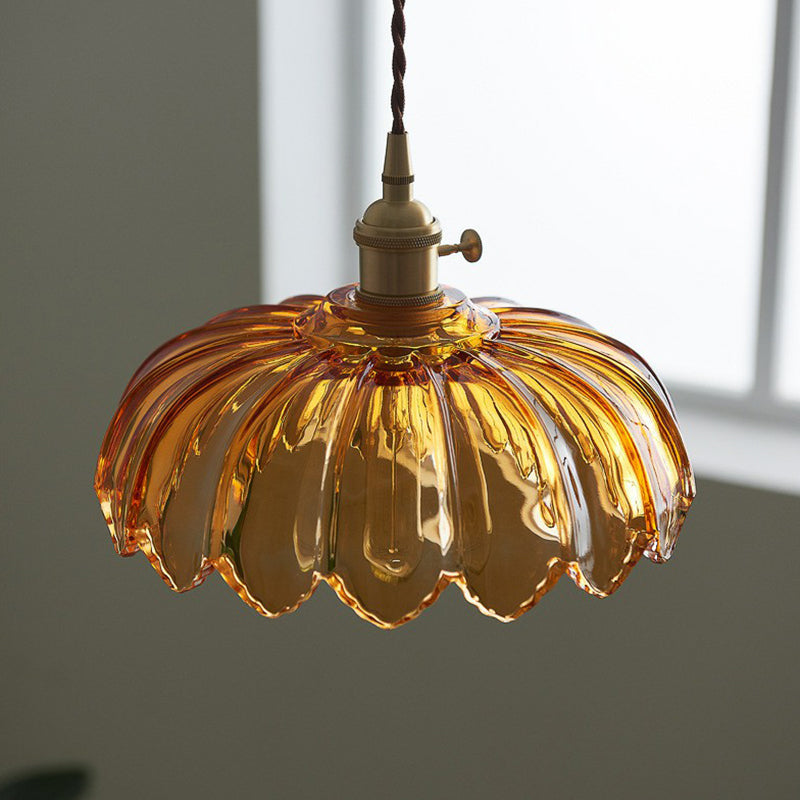 Lampada a soffitto in vetro a forma di fiore, lampada a sospensione industriale