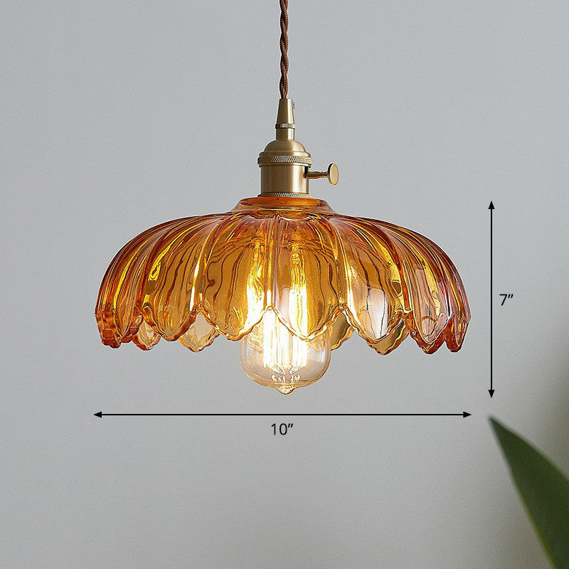 Lampada a soffitto in vetro a forma di fiore, lampada a sospensione industriale