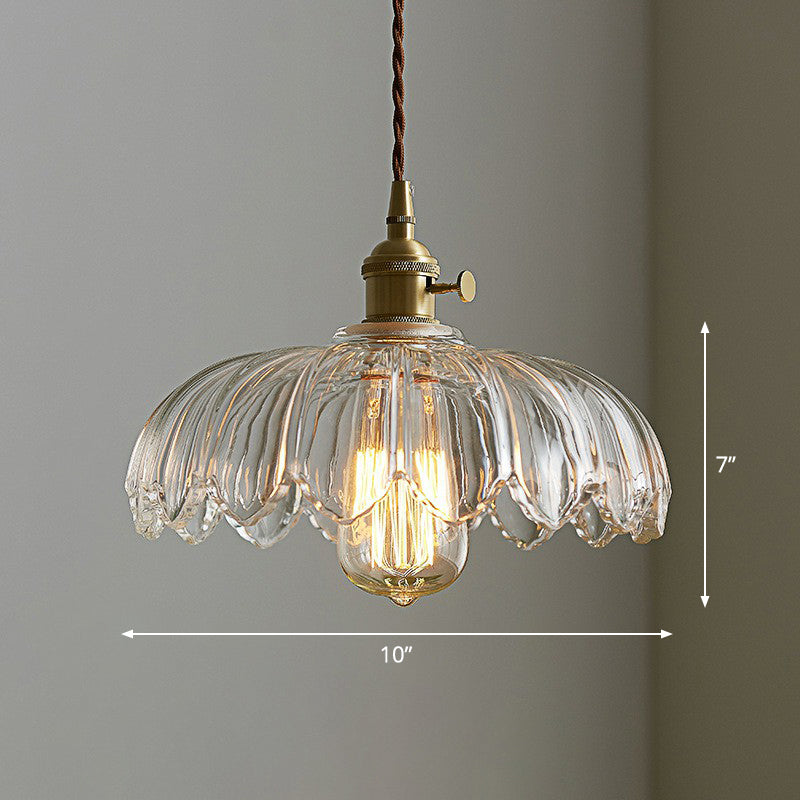Lampada a soffitto in vetro a forma di fiore, lampada a sospensione industriale