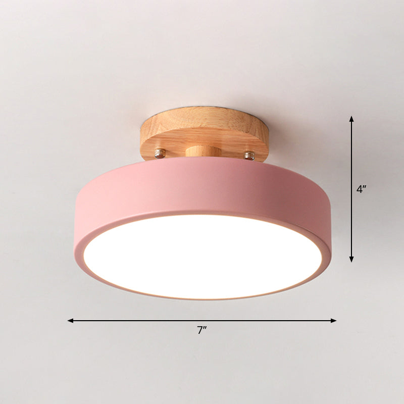Lampada da soffitto LED Semplice in legno Semi incasso con paralume acrilico rotondo