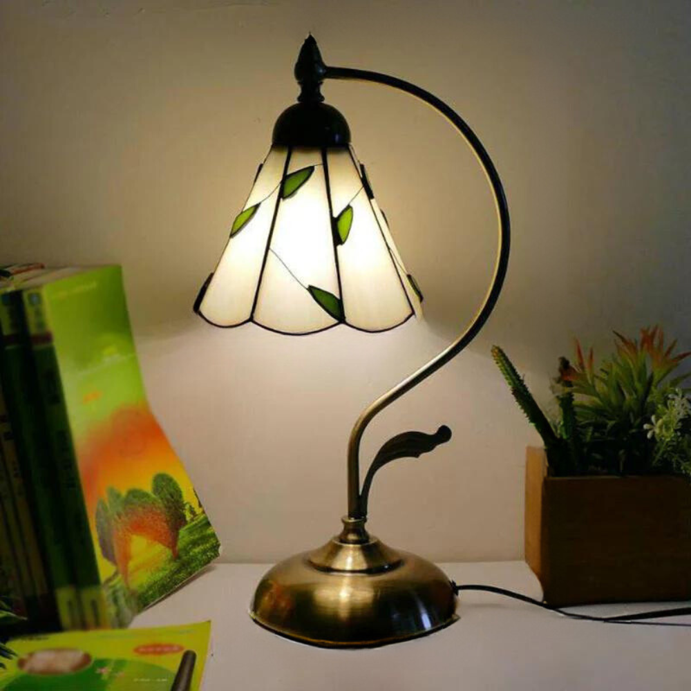 Lampada da tavolo Tiffany a collo d'oca - Lampada da comodino in metallo con paralume in vetro intagliato a mano
