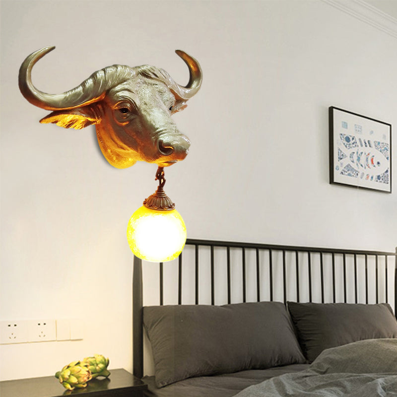 BuffaloGlow - Lámpara de pared dorada con bola de cristal