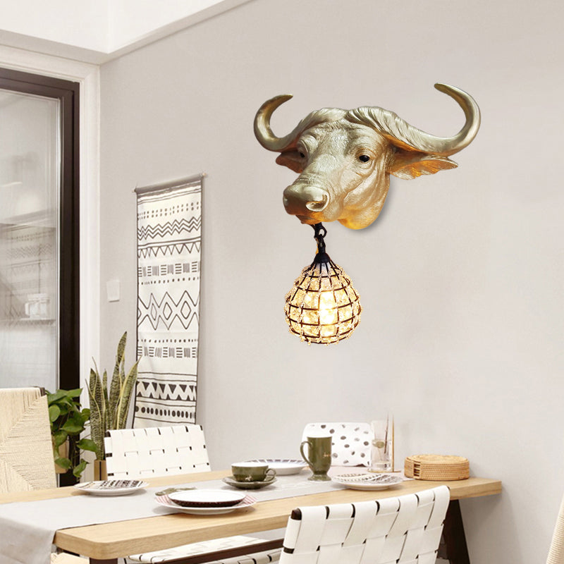 BuffaloGlow - Lámpara de pared dorada con bola de cristal