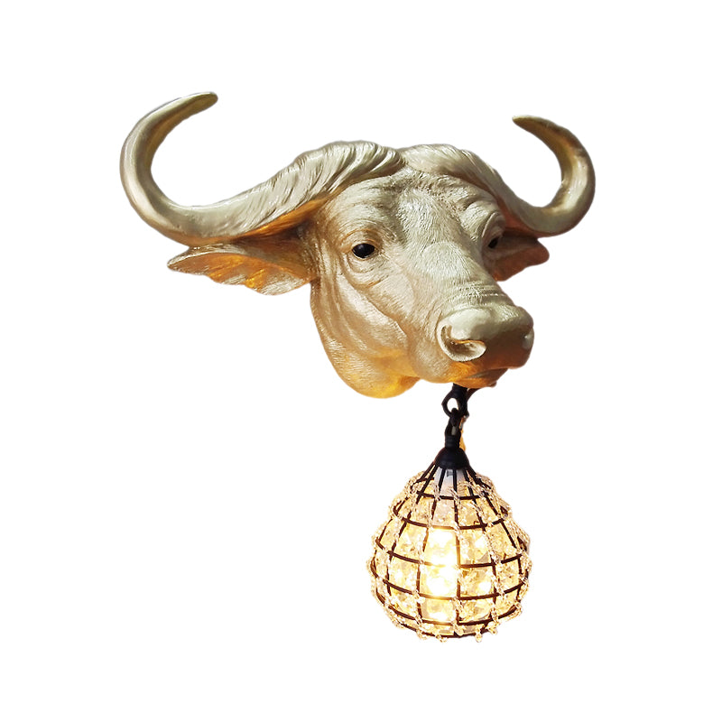 BuffaloGlow - Lámpara de pared dorada con bola de cristal