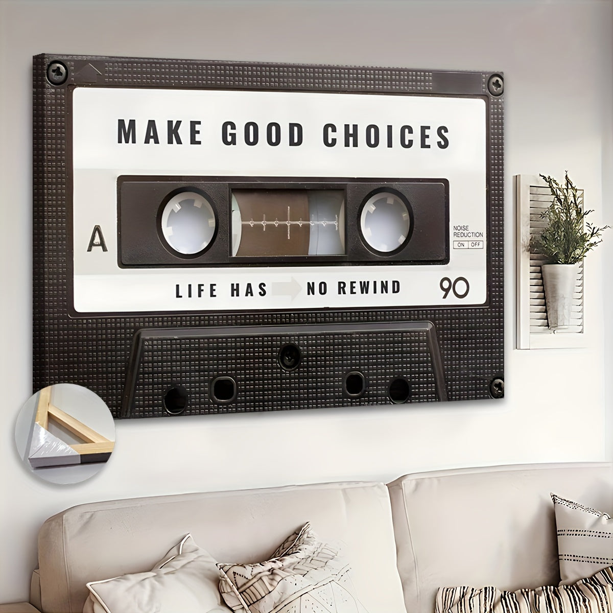 Tela de Cassete Retro Extra Grande - Citação Inspiradora, Pronta para Pendurar, Perfeita para Sala de Estar e Escritório
