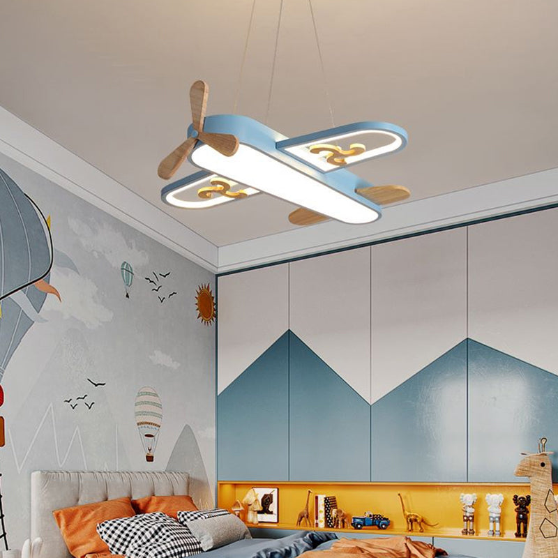 Candeeiro suspenso para quarto infantil em forma de avião com LED e lustre