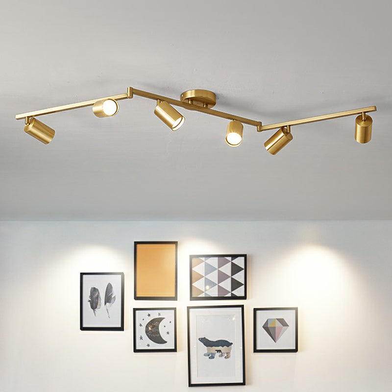 Lámpara de techo LED minimalista con riel tubular dorado y pantalla metálica