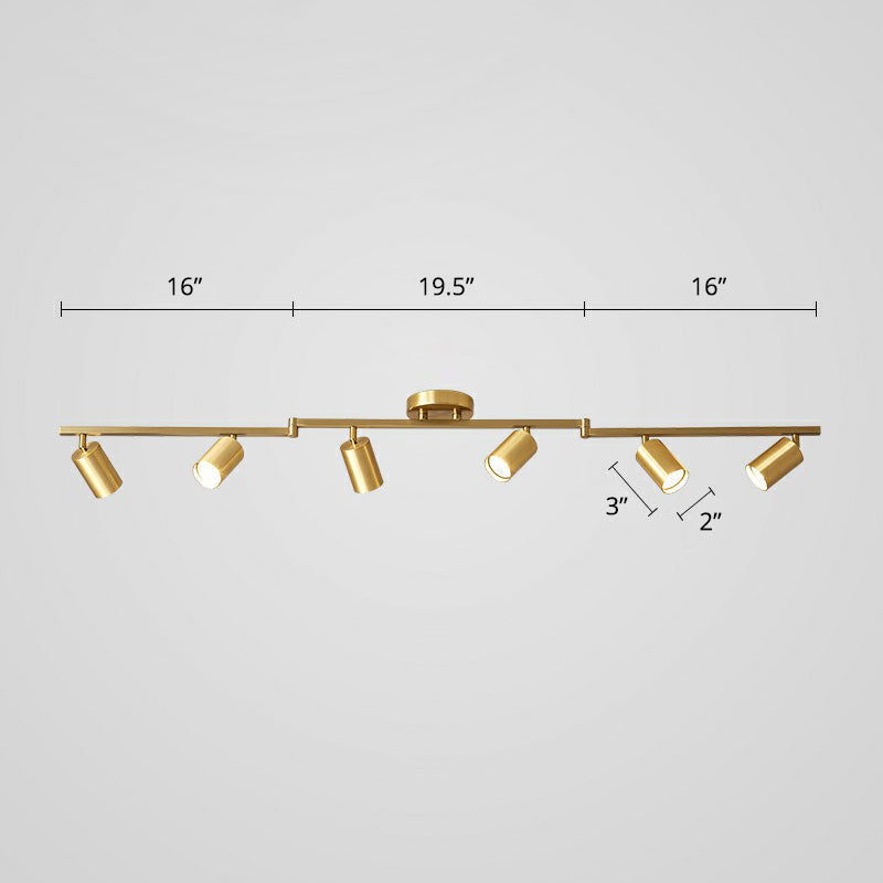 Lámpara de techo LED minimalista con riel tubular dorado y pantalla metálica