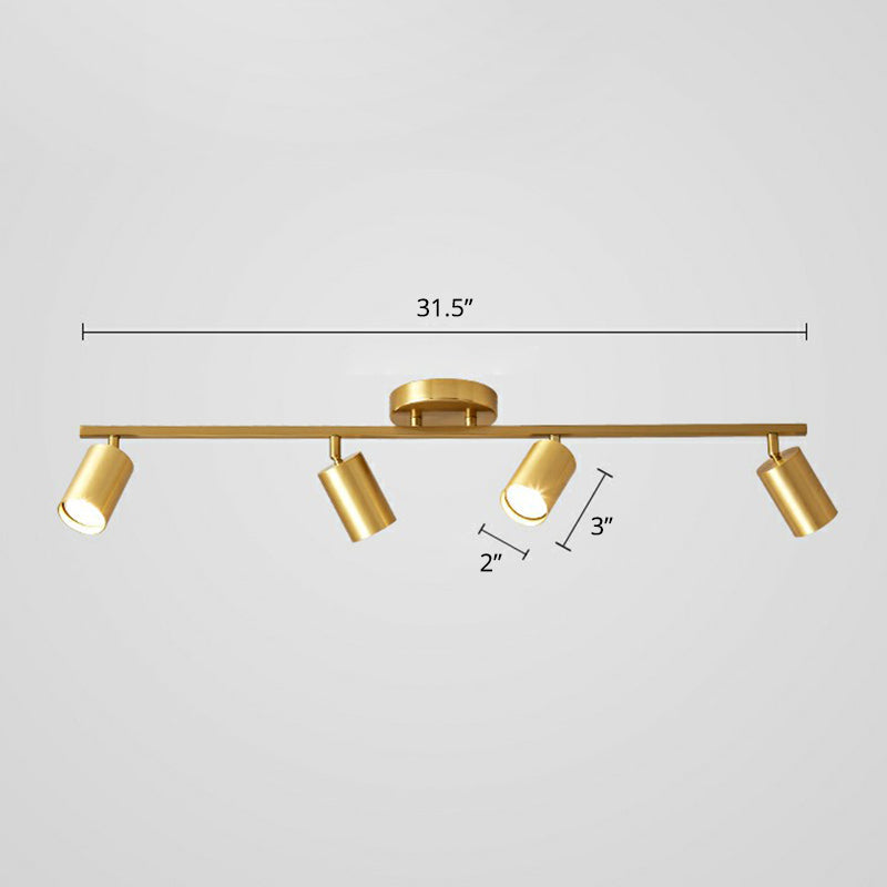 Lámpara de techo LED minimalista con riel tubular dorado y pantalla metálica
