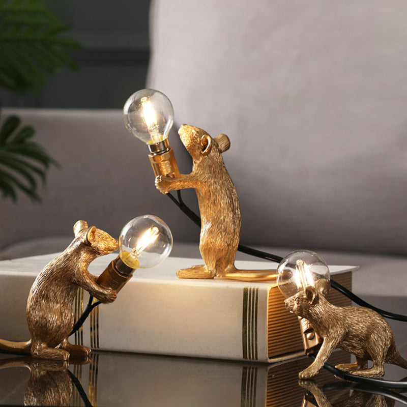 Lampada da tavolo a forma di topo in stile bambino - Resina, luce notturna a 1 luce per camera da letto