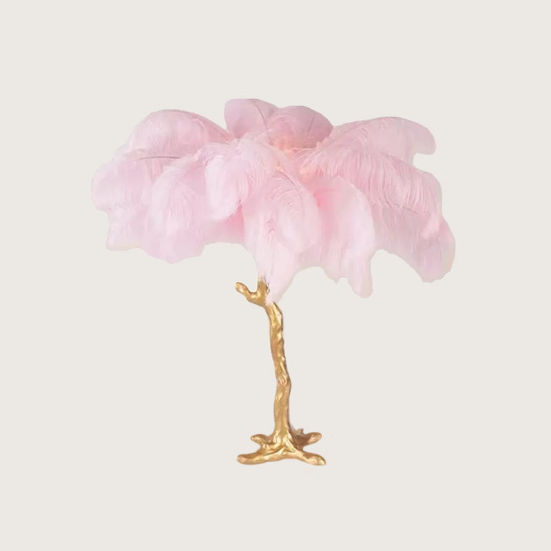 Lampada da tavolo a piuma di palma di cocco - Lampada moderna artistica in rosa e oro