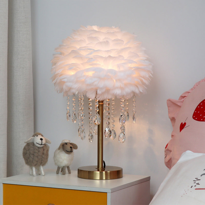 Lámpara de cúpula romántica - Moderna lámpara de cama de 1 luz con decoración de cristales
