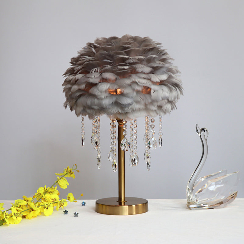 Lámpara de cúpula romántica - Moderna lámpara de cama de 1 luz con decoración de cristales