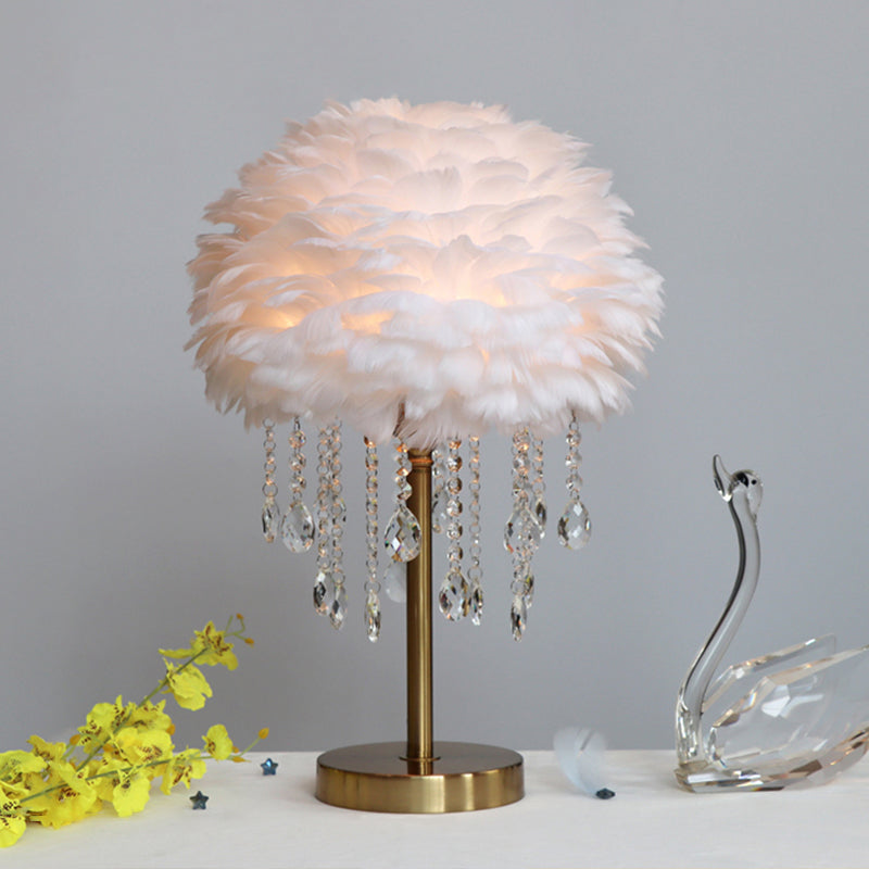 Lámpara de cúpula romántica - Moderna lámpara de cama de 1 luz con decoración de cristales