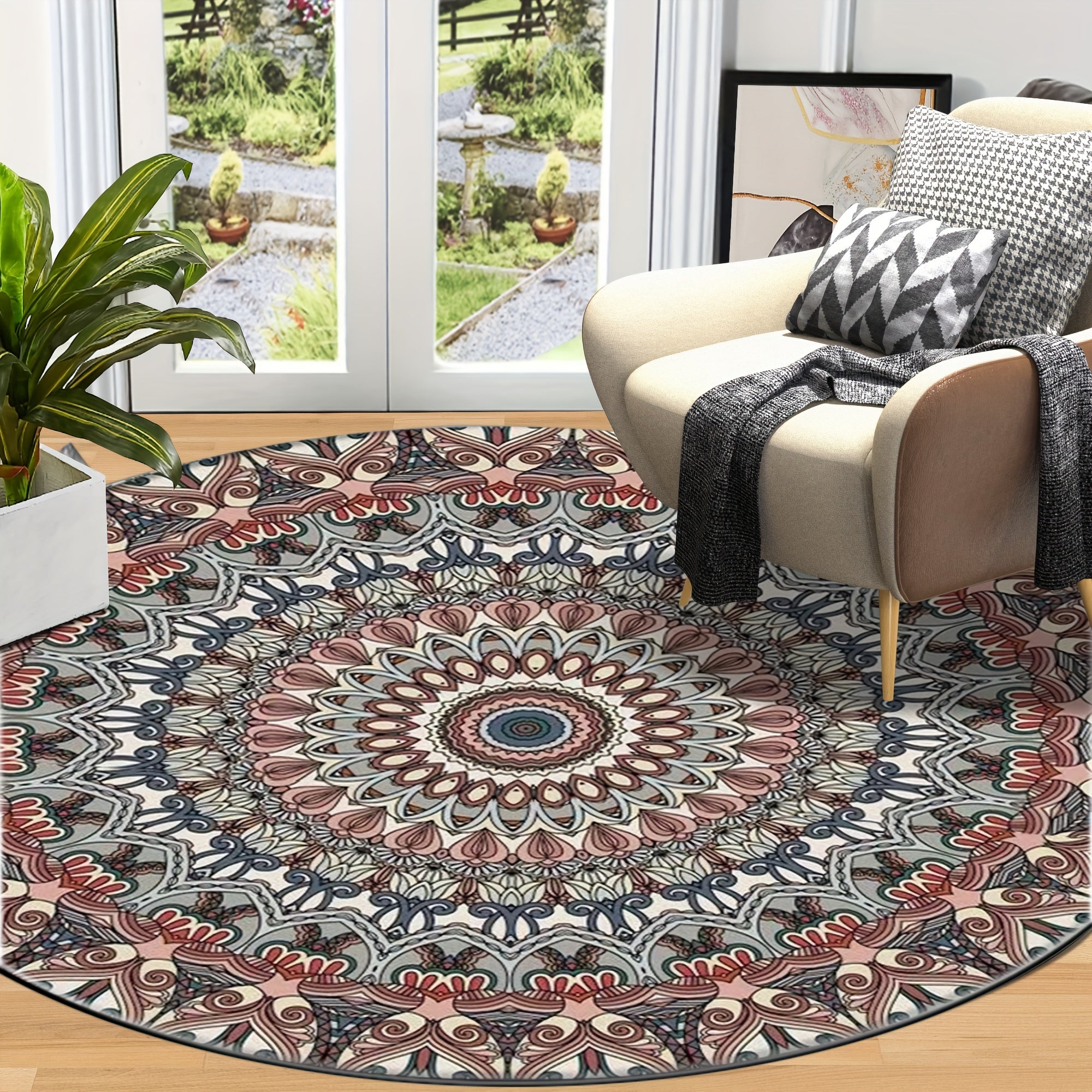 Alfombra de Piso Inspirada en el Estilo Persa – Resistente a Manchas, Lavable a Máquina, Antideslizante y Ligera para Dormitorio y Sala de Estar