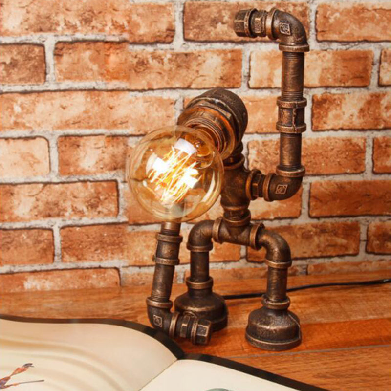 Lampada da tavolo robot Industrieel Heracles - Lampada da notte retrò in bronzo