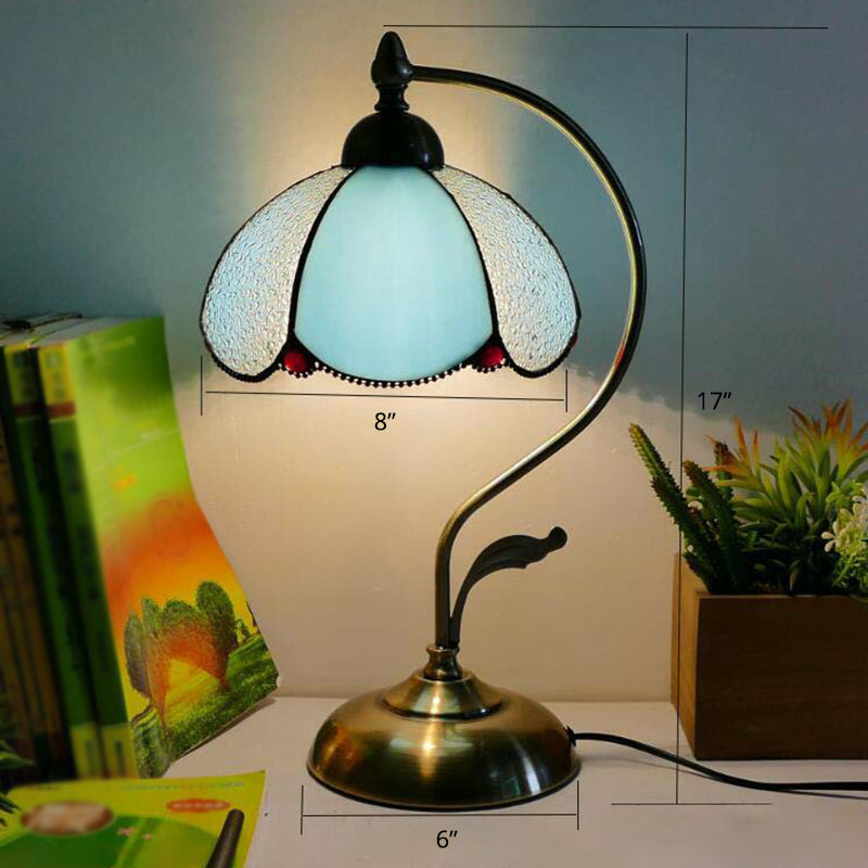 Lampada da tavolo Tiffany a collo d'oca - Lampada da comodino in metallo con paralume in vetro intagliato a mano
